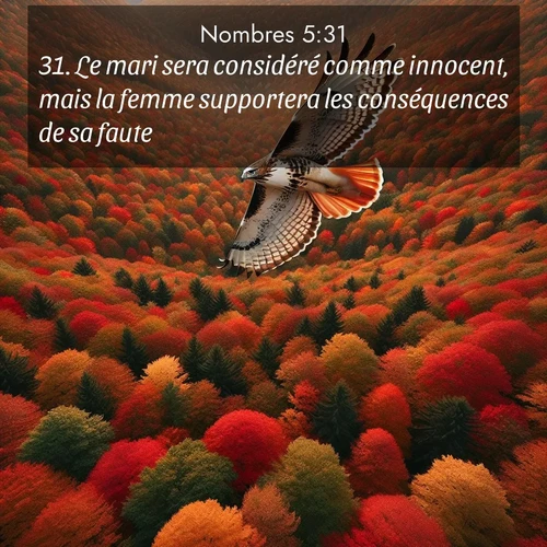 Segond21 Nombres  ; image nature: image avec le verset biblique :Le mari sera considéré comme innocent, mais la femme supportera les conséquences de sa faute.» ;  ; 5:31