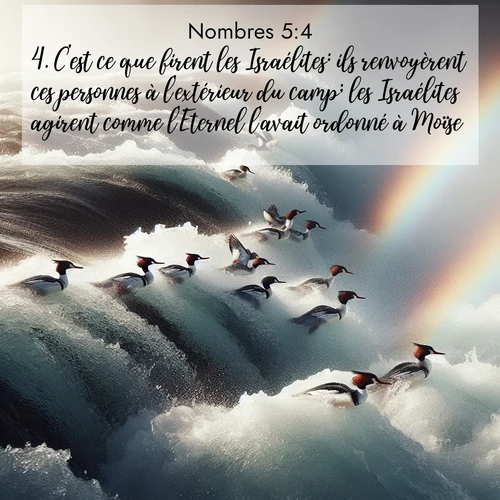 Segond21 Nombres  ; image nature: image avec le verset biblique :C&#039;est ce que firent les Israélites: ils renvoyèrent ces personnes à l&#039;extérieur du camp; les Israélites agirent comme l&#039;Eternel l&#039;avait ordonné à Moïse. ;  ; 5:4