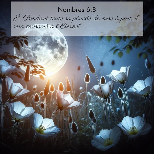 Segond21 Nombres  ; image nature: image avec le verset biblique :Pendant toute sa période de mise à part, il sera consacré à l&#039;Eternel. ;  ; 6:8