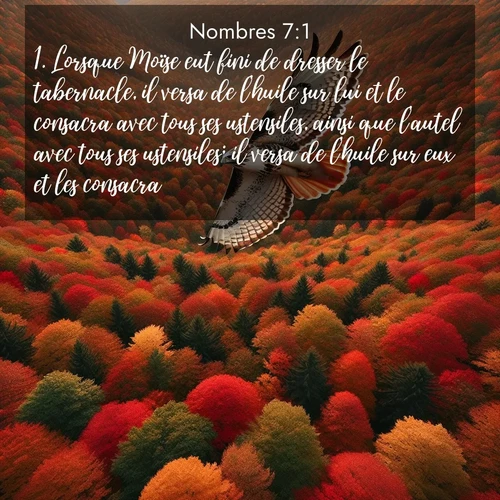 Segond21 Nombres  ; image nature: image avec le verset biblique :Lorsque Moïse eut fini de dresser le tabernacle, il versa de l&#039;huile sur lui et le consacra avec tous ses ustensiles, ainsi que l&#039;autel avec tous ses ustensiles; il versa de l&#039;huile sur eux et les consacra. ;  ; 7:1