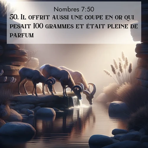 Segond21 Nombres  ; image nature: image avec le verset biblique :Il offrit aussi une coupe en or qui pesait 100 grammes et était pleine de parfum, ;  ; 7:50