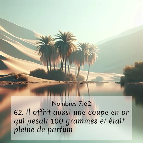 Segond21 Nombres  ; image nature: image avec le verset biblique :Il offrit aussi une coupe en or qui pesait 100 grammes et était pleine de parfum, ;  ; 7:62