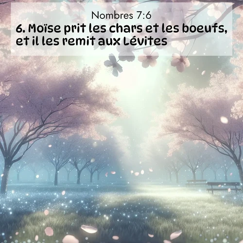 Segond21 Nombres  ; image nature: image avec le verset biblique :Moïse prit les chars et les boeufs, et il les remit aux Lévites. ;  ; 7:6