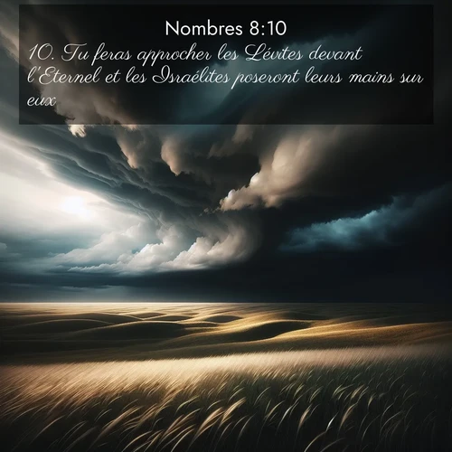 Segond21 Nombres  ; image nature: image avec le verset biblique :Tu feras approcher les Lévites devant l&#039;Eternel et les Israélites poseront leurs mains sur eux. ;  ; 8:10