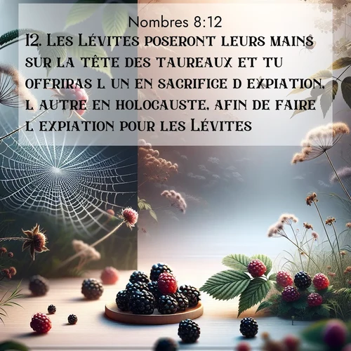 Segond21 Nombres  ; image nature: image avec le verset biblique :Les Lévites poseront leurs mains sur la tête des taureaux et tu offriras l&#039;un en sacrifice d&#039;expiation, l&#039;autre en holocauste, afin de faire l&#039;expiation pour les Lévites. ;  ; 8:12