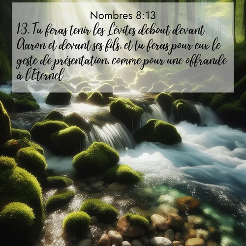 Segond21 Nombres  ; image nature: image avec le verset biblique :Tu feras tenir les Lévites debout devant Aaron et devant ses fils, et tu feras pour eux le geste de présentation, comme pour une offrande à l&#039;Eternel. ;  ; 8:13