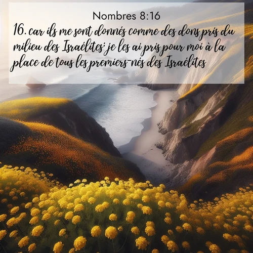 Segond21 Nombres  ; image nature: image avec le verset biblique :car ils me sont donnés comme des dons pris du milieu des Israélites: je les ai pris pour moi à la place de tous les premiers-nés des Israélites. ;  ; 8:16