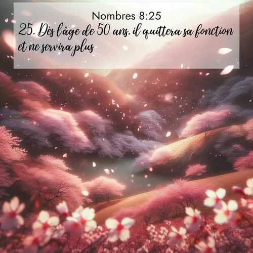 Segond21 Nombres  ; image nature: image avec le verset biblique :Dès l&#039;âge de 50 ans, il quittera sa fonction et ne servira plus. ;  ; 8:25