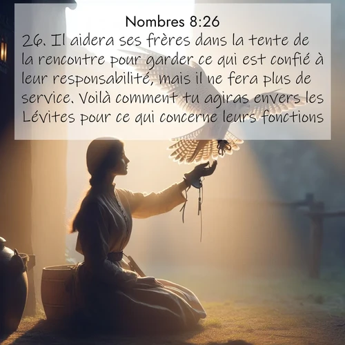 Segond21 Nombres  ; image nature: image avec le verset biblique :Il aidera ses frères dans la tente de la rencontre pour garder ce qui est confié à leur responsabilité, mais il ne fera plus de service. Voilà comment tu agiras envers les Lévites pour ce qui concerne leurs fonctions.» ;  ; 8:26