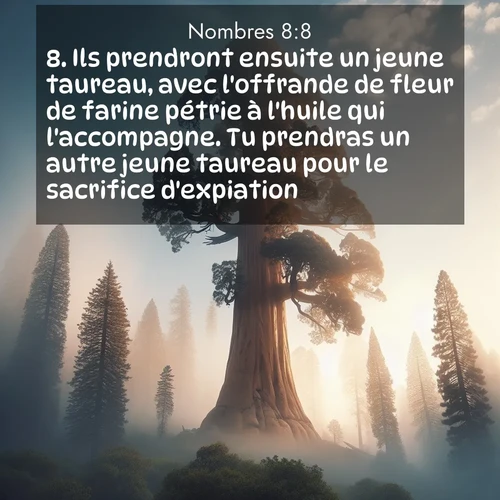 Segond21 Nombres  ; image nature: image avec le verset biblique :Ils prendront ensuite un jeune taureau, avec l&#039;offrande de fleur de farine pétrie à l&#039;huile qui l&#039;accompagne. Tu prendras un autre jeune taureau pour le sacrifice d&#039;expiation. ;  ; 8:8