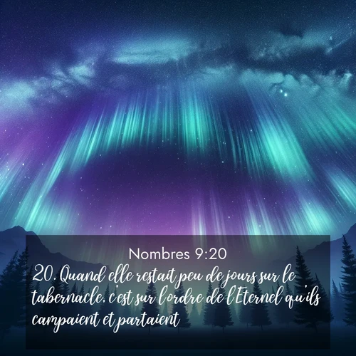 Segond21 Nombres  ; image nature: image avec le verset biblique :Quand elle restait peu de jours sur le tabernacle, c&#039;est sur l&#039;ordre de l&#039;Eternel qu&#039;ils campaient et partaient. ;  ; 9:20