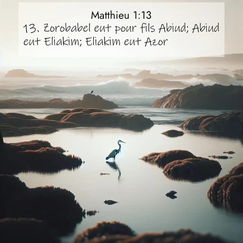 Segond21 Évangile selon Matthieu  ; image nature: image avec le verset biblique :Zorobabel eut pour fils Abiud; Abiud eut Eliakim; Eliakim eut Azor; ;  ; 1:13