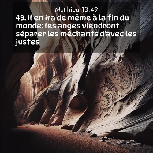 Segond21 Évangile selon Matthieu  ; image nature: image avec le verset biblique :Il en ira de même à la fin du monde: les anges viendront séparer les méchants d&#039;avec les justes ;  ; 13:49