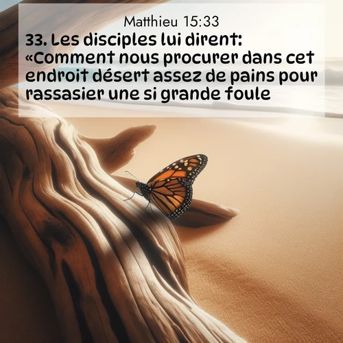 Segond21 Évangile selon Matthieu  ; image nature: image avec le verset biblique :Les disciples lui dirent: «Comment nous procurer dans cet endroit désert assez de pains pour rassasier une si grande foule?» ;  ; 15:33