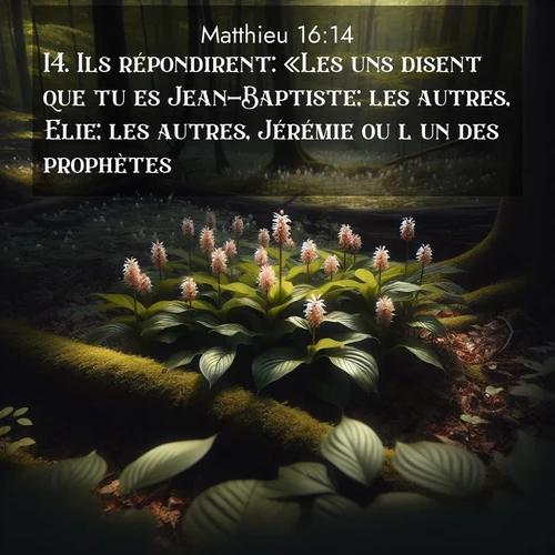 Segond21 Évangile selon Matthieu  ; image nature: image avec le verset biblique :Ils répondirent: «Les uns disent que tu es Jean-Baptiste; les autres, Elie; les autres, Jérémie ou l&#039;un des prophètes.» ;  ; 16:14