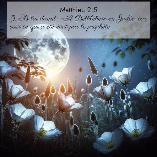 Segond21 Évangile selon Matthieu  ; image nature: image avec le verset biblique :Ils lui dirent: «A Bethléhem en Judée, car voici ce qui a été écrit par le prophète: ;  ; 2:5