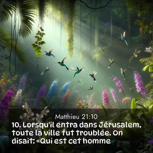 Segond21 Évangile selon Matthieu  ; image nature: image avec le verset biblique :Lorsqu&#039;il entra dans Jérusalem, toute la ville fut troublée. On disait: «Qui est cet homme?» ;  ; 21:10