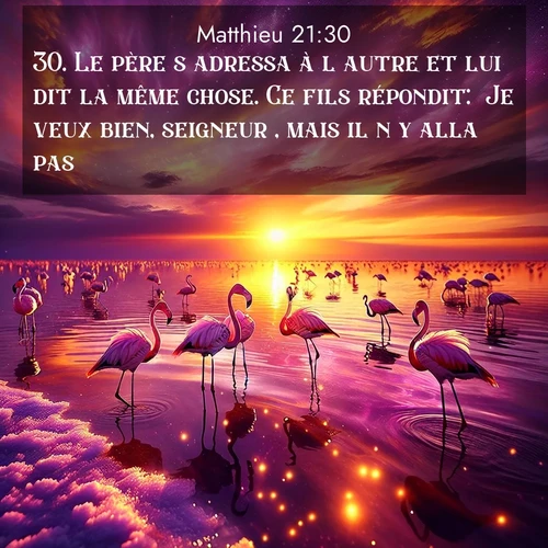 Segond21 Évangile selon Matthieu  ; image nature: image avec le verset biblique :Le père s&#039;adressa à l&#039;autre et lui dit la même chose. Ce fils répondit: &#039;Je veux bien, seigneur&#039;, mais il n&#039;y alla pas. ;  ; 21:30