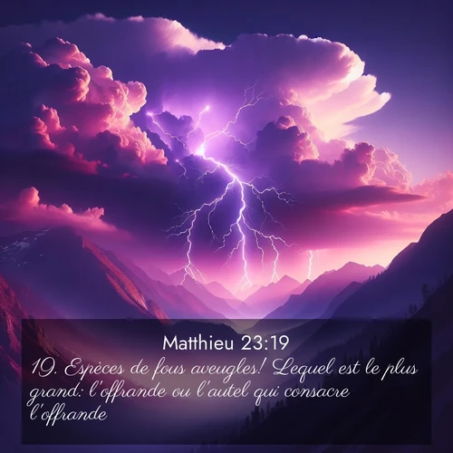 Segond21 Évangile selon Matthieu  ; image nature: image avec le verset biblique :Espèces de fous aveugles! Lequel est le plus grand: l&#039;offrande ou l&#039;autel qui consacre l&#039;offrande? ;  ; 23:19