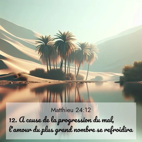 Segond21 Évangile selon Matthieu  ; image nature: image avec le verset biblique :A cause de la progression du mal, l&#039;amour du plus grand nombre se refroidira, ;  ; 24:12