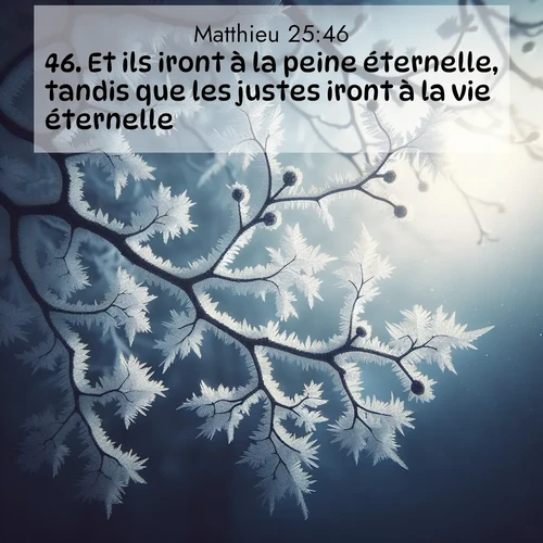 Segond21 Évangile selon Matthieu  ; image nature: image avec le verset biblique :Et ils iront à la peine éternelle, tandis que les justes iront à la vie éternelle.» ;  ; 25:46