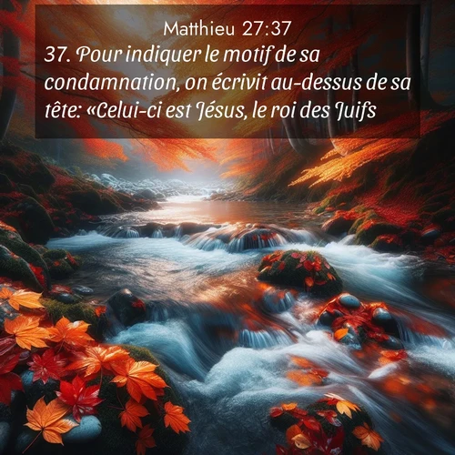 Segond21 Évangile selon Matthieu  ; image nature: image avec le verset biblique :Pour indiquer le motif de sa condamnation, on écrivit au-dessus de sa tête: «Celui-ci est Jésus, le roi des Juifs.» ;  ; 27:37