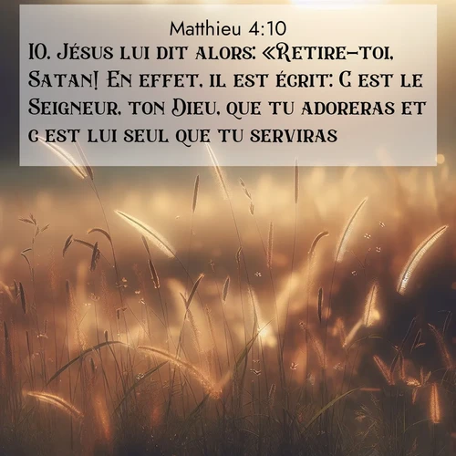 Segond21 Évangile selon Matthieu  ; image nature: image avec le verset biblique :Jésus lui dit alors: «Retire-toi, Satan! En effet, il est écrit: C&#039;est le Seigneur, ton Dieu, que tu adoreras et c&#039;est lui seul que tu serviras.» ;  ; 4:10