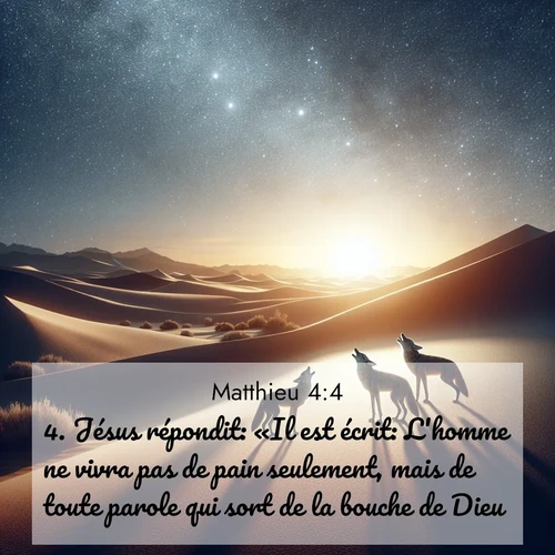 Segond21 Évangile selon Matthieu  ; image nature: image avec le verset biblique :Jésus répondit: «Il est écrit: L&#039;homme ne vivra pas de pain seulement, mais de toute parole qui sort de la bouche de Dieu.» ;  ; 4:4