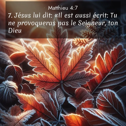 Segond21 Évangile selon Matthieu  ; image nature: image avec le verset biblique :Jésus lui dit: «Il est aussi écrit: Tu ne provoqueras pas le Seigneur, ton Dieu.» ;  ; 4:7