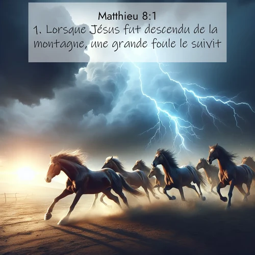 Segond21 Évangile selon Matthieu  ; image nature: image avec le verset biblique :Lorsque Jésus fut descendu de la montagne, une grande foule le suivit. ;  ; 8:1
