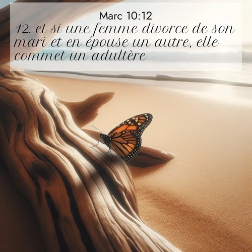 Segond21 Évangile selon Marc  ; image nature: image avec le verset biblique :et si une femme divorce de son mari et en épouse un autre, elle commet un adultère.» ;  ; 10:12