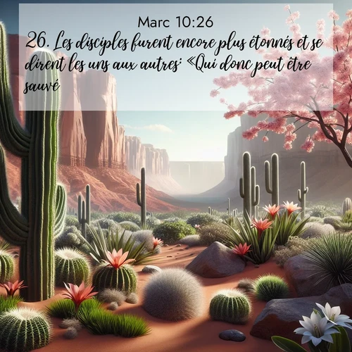 Segond21 Évangile selon Marc  ; image nature: image avec le verset biblique :Les disciples furent encore plus étonnés et se dirent les uns aux autres: «Qui donc peut être sauvé?» ;  ; 10:26