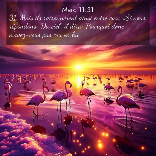 Segond21 Évangile selon Marc  ; image nature: image avec le verset biblique :Mais ils raisonnèrent ainsi entre eux: «Si nous répondons: &#039;Du ciel&#039;, il dira: &#039;Pourquoi donc n&#039;avez-vous pas cru en lui?&#039; ;  ; 11:31