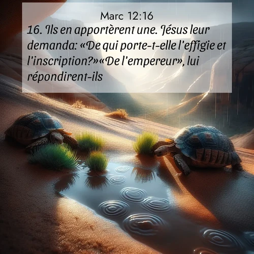Segond21 Évangile selon Marc  ; image nature: image avec le verset biblique :Ils en apportèrent une. Jésus leur demanda: «De qui porte-t-elle l&#039;effigie et l&#039;inscription?»«De l&#039;empereur», lui répondirent-ils. ;  ; 12:16
