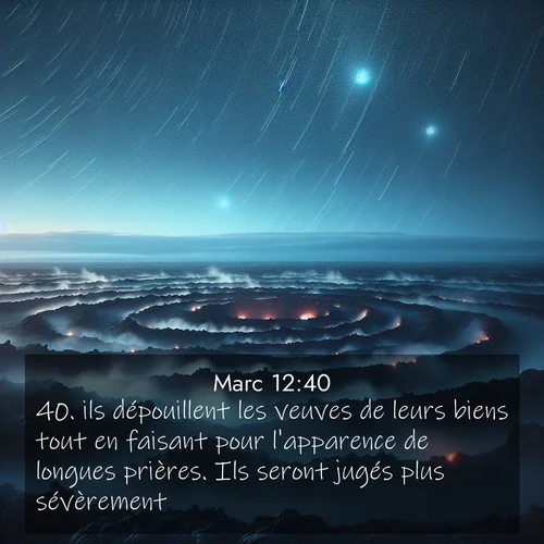 Segond21 Évangile selon Marc  ; image nature: image avec le verset biblique :ils dépouillent les veuves de leurs biens tout en faisant pour l&#039;apparence de longues prières. Ils seront jugés plus sévèrement.» ;  ; 12:40