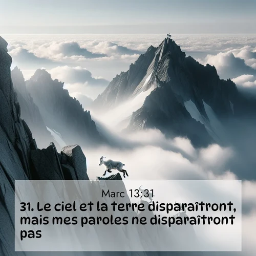 Segond21 Évangile selon Marc  ; image nature: image avec le verset biblique :Le ciel et la terre disparaîtront, mais mes paroles ne disparaîtront pas. ;  ; 13:31