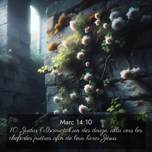 Segond21 Évangile selon Marc  ; image nature: image avec le verset biblique :Judas l&#039;Iscariot, l&#039;un des douze, alla vers les chefs des prêtres afin de leur livrer Jésus. ;  ; 14:10
