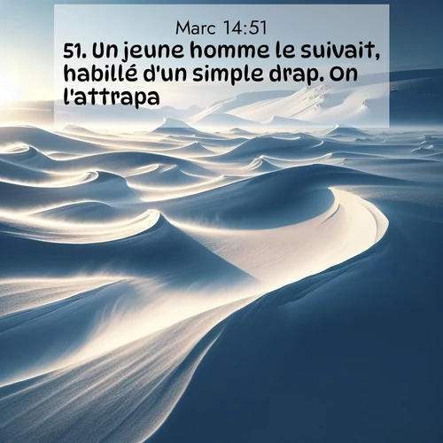 Segond21 Évangile selon Marc  ; image nature: image avec le verset biblique :Un jeune homme le suivait, habillé d&#039;un simple drap. On l&#039;attrapa, ;  ; 14:51