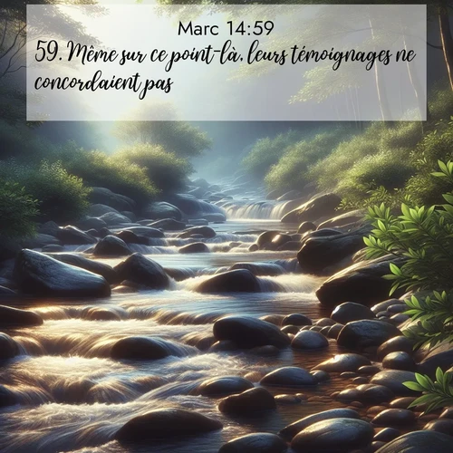 Segond21 Évangile selon Marc  ; image nature: image avec le verset biblique :Même sur ce point-là, leurs témoignages ne concordaient pas. ;  ; 14:59
