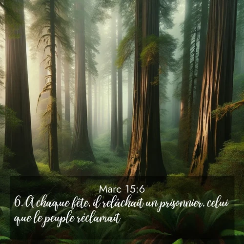 Segond21 Évangile selon Marc  ; image nature: image avec le verset biblique :A chaque fête, il relâchait un prisonnier, celui que le peuple réclamait. ;  ; 15:6