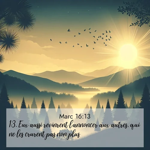 Segond21 Évangile selon Marc  ; image nature: image avec le verset biblique :Eux aussi revinrent l&#039;annoncer aux autres, qui ne les crurent pas non plus. ;  ; 16:13