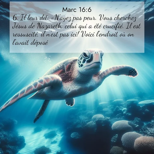 Segond21 Évangile selon Marc  ; image nature: image avec le verset biblique :Il leur dit: «N&#039;ayez pas peur. Vous cherchez Jésus de Nazareth, celui qui a été crucifié. Il est ressuscité, il n&#039;est pas ici! Voici l&#039;endroit où on l&#039;avait déposé. ;  ; 16:6