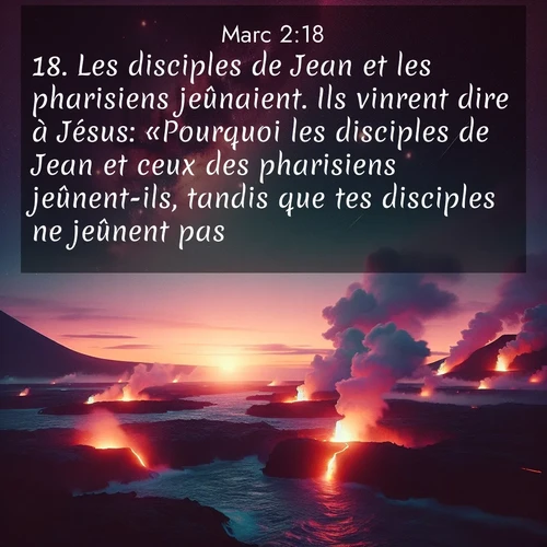 Segond21 Évangile selon Marc  ; image nature: image avec le verset biblique :Les disciples de Jean et les pharisiens jeûnaient. Ils vinrent dire à Jésus: «Pourquoi les disciples de Jean et ceux des pharisiens jeûnent-ils, tandis que tes disciples ne jeûnent pas?» ;  ; 2:18