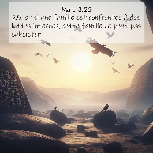 Segond21 Évangile selon Marc  ; image nature: image avec le verset biblique :et si une famille est confrontée à des luttes internes, cette famille ne peut pas subsister. ;  ; 3:25