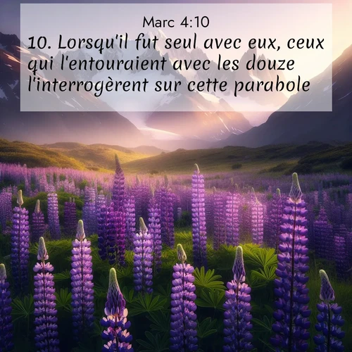 Segond21 Évangile selon Marc  ; image nature: image avec le verset biblique :Lorsqu&#039;il fut seul avec eux, ceux qui l&#039;entouraient avec les douze l&#039;interrogèrent sur cette parabole. ;  ; 4:10