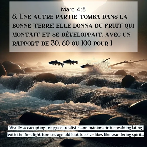 Segond21 Évangile selon Marc  ; image nature: image avec le verset biblique :Une autre partie tomba dans la bonne terre; elle donna du fruit qui montait et se développait, avec un rapport de 30, 60 ou 100 pour 1.» ;  ; 4:8