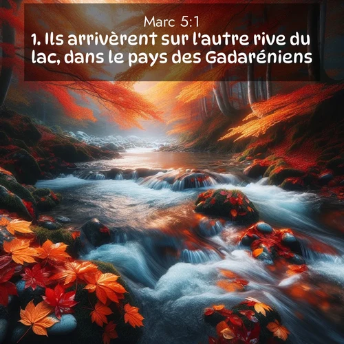 Segond21 Évangile selon Marc  ; image nature: image avec le verset biblique :Ils arrivèrent sur l&#039;autre rive du lac, dans le pays des Gadaréniens. ;  ; 5:1