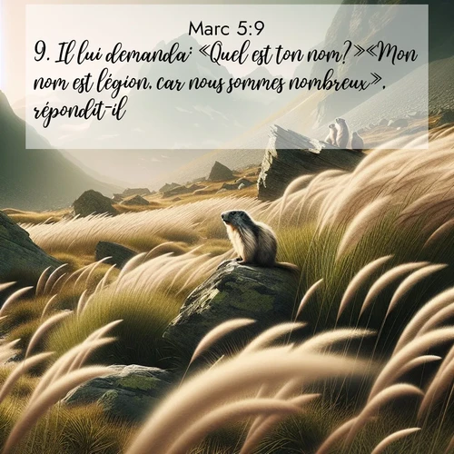 Segond21 Évangile selon Marc  ; image nature: image avec le verset biblique :Il lui demanda: «Quel est ton nom?»«Mon nom est légion, car nous sommes nombreux», répondit-il. ;  ; 5:9