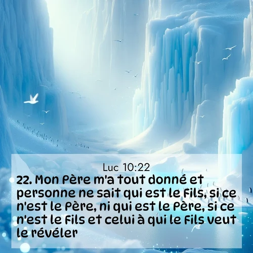 Segond21 Évangile selon Luc  ; image nature: image avec le verset biblique :Mon Père m&#039;a tout donné et personne ne sait qui est le Fils, si ce n&#039;est le Père, ni qui est le Père, si ce n&#039;est le Fils et celui à qui le Fils veut le révéler.» ;  ; 10:22