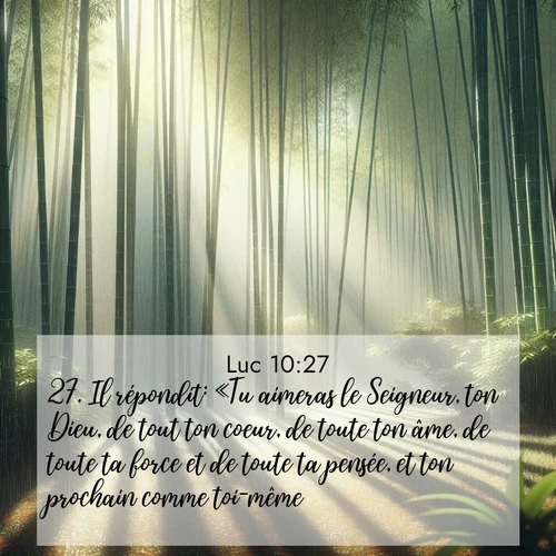 Segond21 Évangile selon Luc  ; image nature: image avec le verset biblique :Il répondit: «Tu aimeras le Seigneur, ton Dieu, de tout ton coeur, de toute ton âme, de toute ta force et de toute ta pensée, et ton prochain comme toi-même.» ;  ; 10:27
